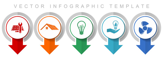 Renewable energy icon set, miscellaneous pointer icons such as solar panel, house, light bulb and heater for webdesign and mobile applications, modern design infographic vector template