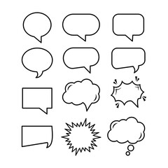 Collection of outline speaks bubble text, chatting box, and retro comic bubble text.