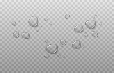 Vector drops of water. Drops png. Drops on the surface, on the glass png. Drops after rain. Condensation on the surface, on the glass.