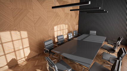 窓から陽が差し込む会議室