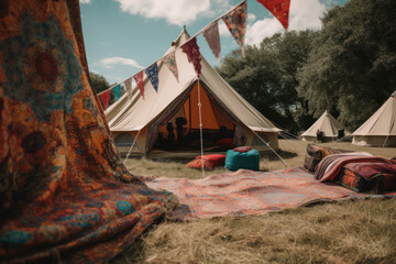 Boho Festival Bell Tents, Colorful Slow Living, Summer Hippy Aesthetic