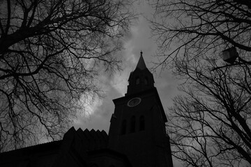 Creepy View of Tønsberg Cathedral in Monochrome - Norway