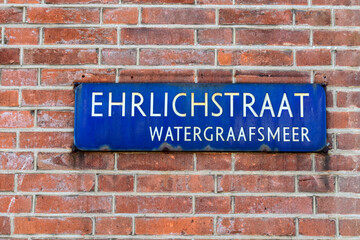 Street Sign Erlichstraat At Amsterdam The Netherlands 11-4-2023
