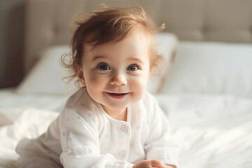 Fototapeta premium Portrait of happy cute baby, generative ai.