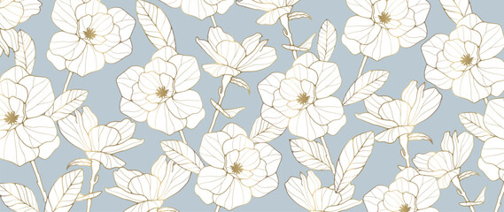 Delicate pale blue floral luxury background with golden flowers. Background for postcards, covers, wallpapers, presentations