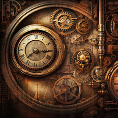 Fototapeta na wymiar antique clock face, generative, ai, steampunk, clock background