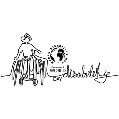 World Disability day, poster and banner, One line drawing illustration.