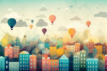 balloons over a city skyline