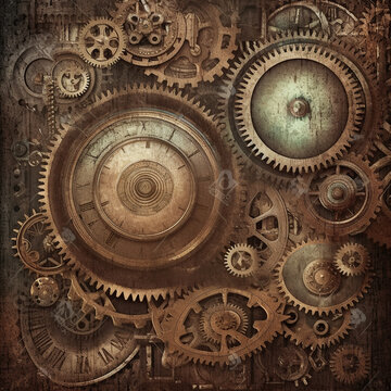 clock, generative, ai, steampunk, clock background
