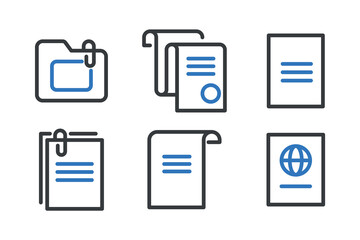 Simple set of vector line icons related to documents.