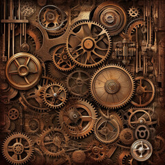 Fototapeta na wymiar gears and cogs, generative, ai, clock background