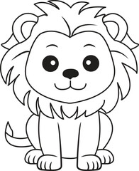 Lion cartoon. Black and white lines. Coloring page for kids. Activity Book. 