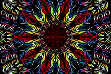 luxurious paper cut design colourful rainbow flowers line art pattern of indonesian culture traditional  batik ethnic dayak for textile or fashion
