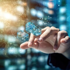 Artificial intelligence details. Concept of hand holding technology and innovation. Machine learning and data science, artificial Intelligence. Humans and robots