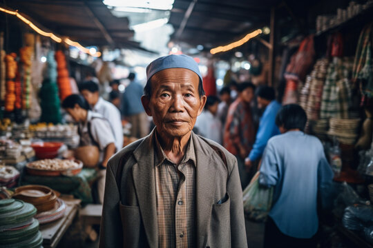 Asian man at a market