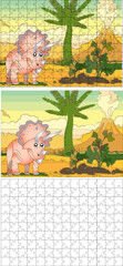 Puzzles. Dinosaur, Triceratops is a genus of dinosaurs from the Cartoon horned family. 140 pcs.