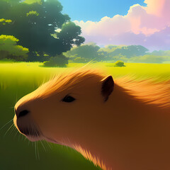 Capybara in nature. Generative AI