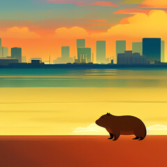 Capybara in the city. Generative AI