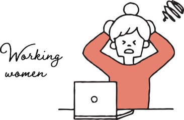 パソコンの前で頭を抱える女性