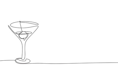 Margarita cocktail continuous line drawing element isolated on white background for decorative element. Vector illustration of alcohol drink in trendy outline style.