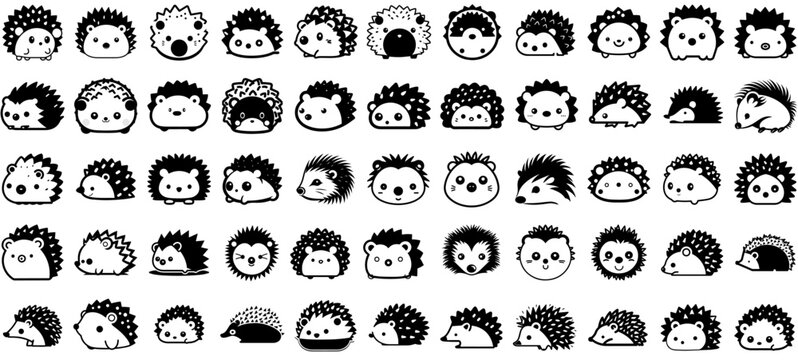 Cute hedgehog vector icon set