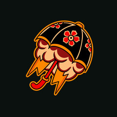 Hand drawn illustration of umbrella traditional tattoo