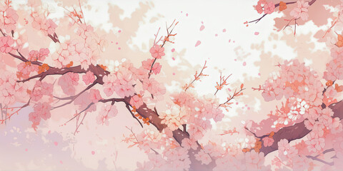 Anime cherry blossom tree pink background design illustration vector, generated ai