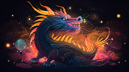 Fantasy dragon with sparkles illustration. Generated AI
