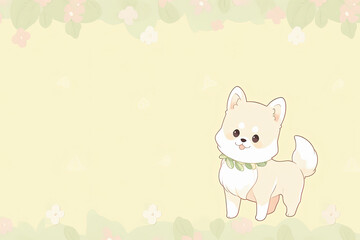 Cartoon anime style dog puppy looking happy with empty space background, generated ai