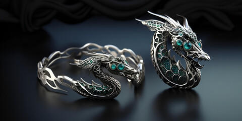 Silver dragon shaped jewelry. Jewelry design