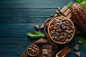 Concept of fresh and aromatic food - cacao beans - obrazy, fototapety, plakaty