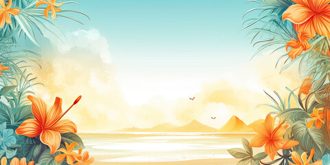 Vibrant Summer sunshine background banner colorful illustration sunshine, Generated AI