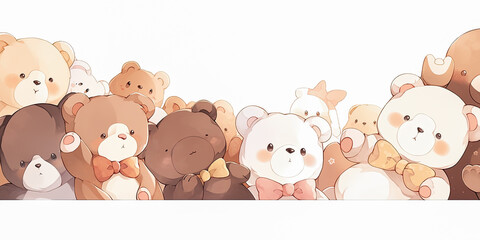 Cute teddy bear background full of little bears banner cartoon anime style, Generated AI