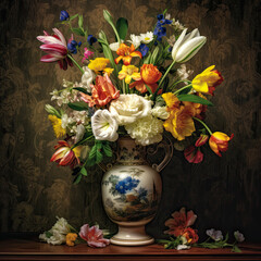 Flowers in vase bouquet elegant beautiful flower art, Generated AI