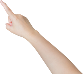 female hand touching or pointing to something isolated on white background