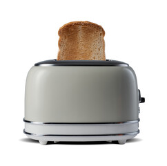 Roasted toast bread popping up of vintage toaster on a white backgroun.