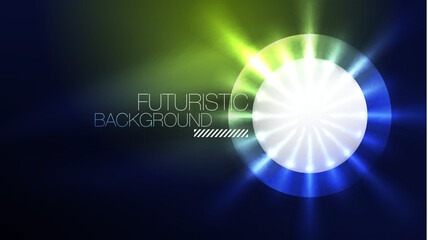 Circles with bright neon shiny light effects, abstract background wallpaper design