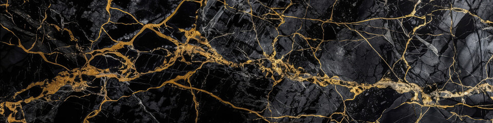 Marble Surface Texture Background Black Marble With Golden And White Veins. Generative AI
