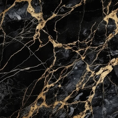 Marble Surface Texture Background Black Marble With Golden And White Veins. Generative AI