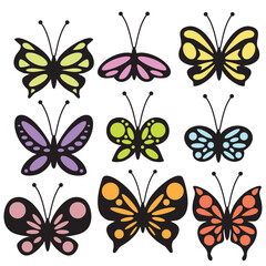 Beautiful butterflies set vector cartoon illustration