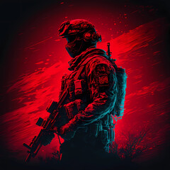 Call of duty soldier with gun in hand red illumination