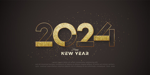 Obraz na płótnie Canvas New year event 2024 design. With numbers and shiny luxury gold glitter. Premium design vector for banner, Poster, Calendar and greeting.