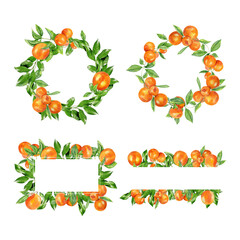 Handpainted watercolor frame set with oranges