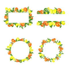 Handpainted watercolor frame set with lemons and oranges
