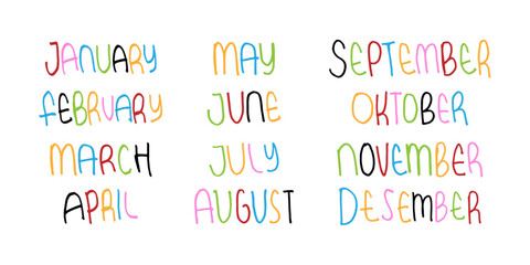 month names in colorful handwriting
