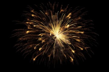 Fototapeta premium Golden Fireworks on Black Background Isolated. Celebration and Light. Generative AI illustrations.