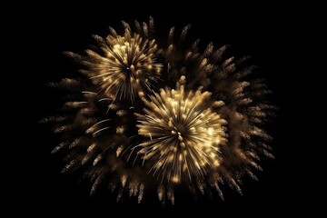 Fototapeta premium Golden Fireworks on Black Background Isolated. Celebration and Light. Generative AI illustrations.