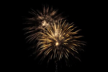 Golden Fireworks on Black Background Isolated. Celebration and Light. Generative AI illustrations.