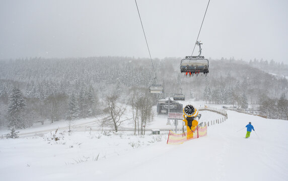 Ski slope in snowfall