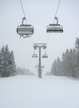 Ski lift in snowfall